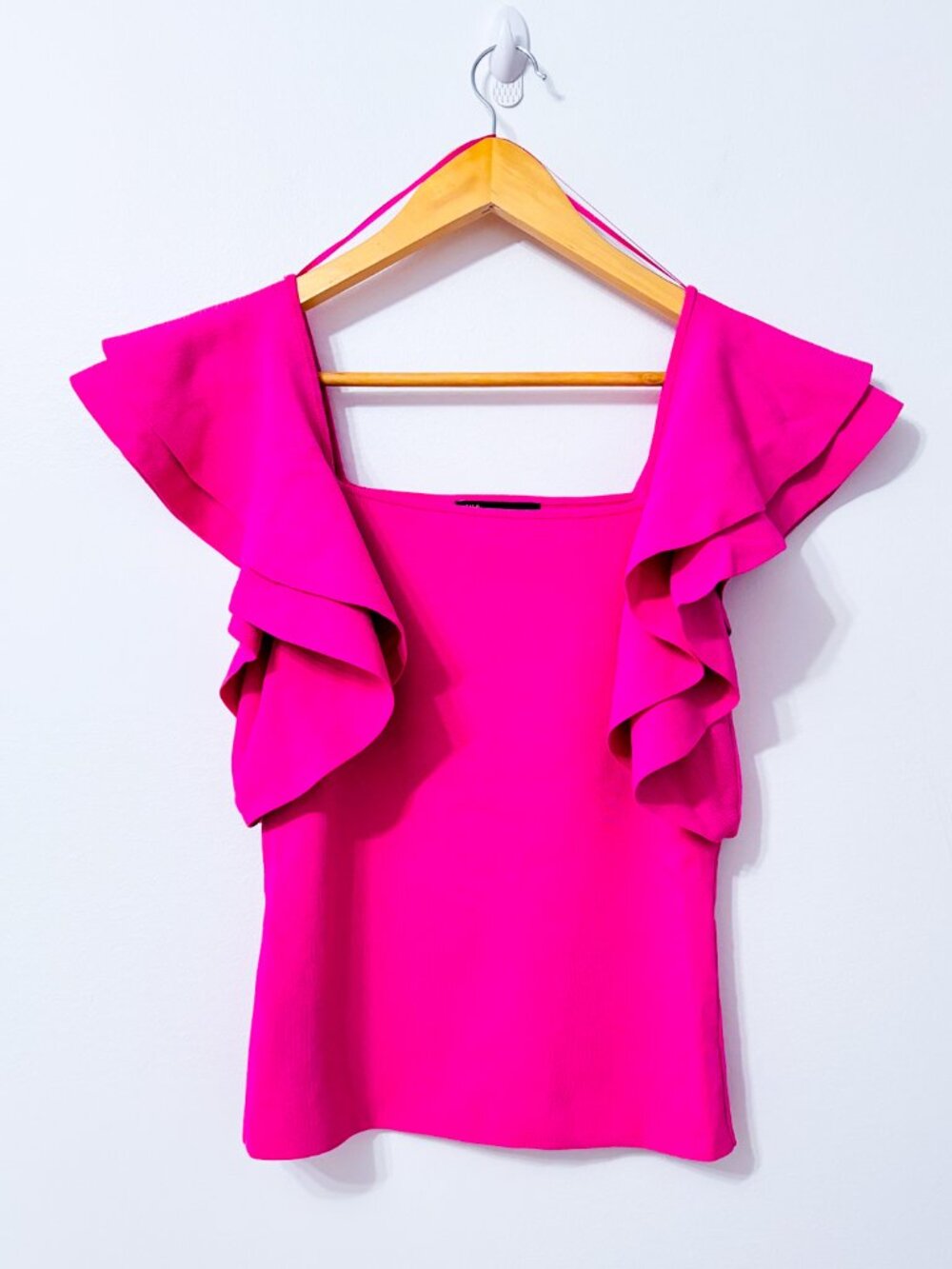 I.N.C. INTERNATIONAL CONCEPTS Pink Ribbed Ruffle Sleeve Knit Top Small - Picture 2 of 8